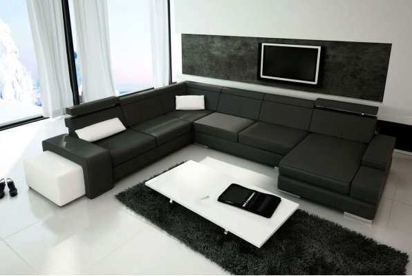 Canapé en forme de U avec USB Canapé Rembourrage Salon paysage Cuir Coin suite XXL nouveau.
