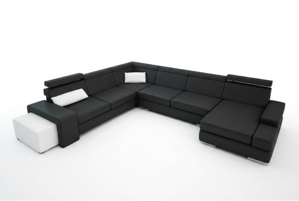 Canapé en forme de U avec USB Canapé Rembourrage Salon paysage Cuir Coin suite XXL nouveau.