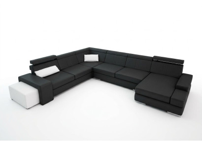 Canapé en forme de U avec USB Canapé Rembourrage Salon paysage Cuir Coin suite XXL nouveau.