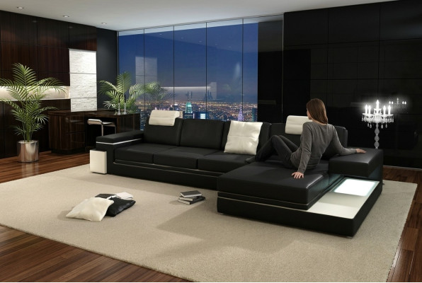 Canapé en cuir avec USB Salon paysager XXL Canapé d'angle Bigsofa Canapé design Canapé designer