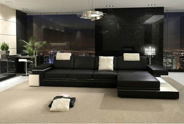 Canapé en cuir avec USB Salon paysager XXL Canapé d'angle Bigsofa Canapé design Canapé designer