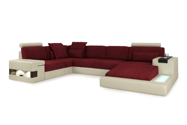 XXL Canapé d'angle en forme de U en cuir Canapé Rembourrage Cuir Textile USB Paysage vivant