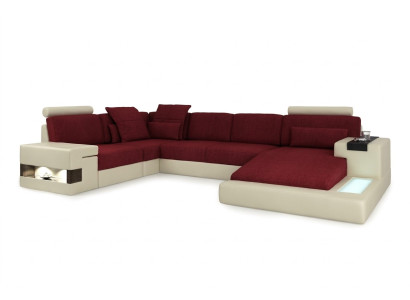 XXL Canapé d'angle en forme de U en cuir Canapé Rembourrage Cuir Textile USB Paysage vivant