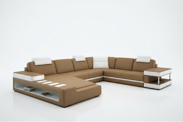 XXL Canapé d'angle en cuir en forme de U Canapé rembourré Canapé Sofa en cuir Textile USB