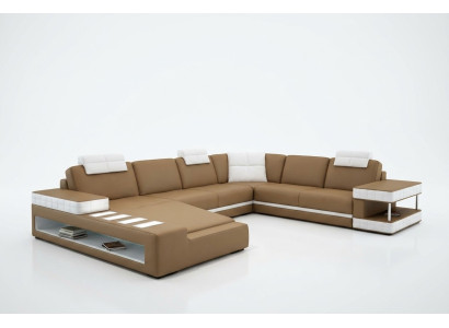 XXL Canapé d'angle en cuir en forme de U Canapé rembourré Canapé Sofa en cuir Textile USB