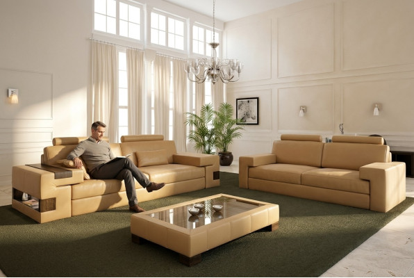Canapé en cuir USB Ensemble de canapé moderne 3+2+1 Siège de canapé Canapé en tissu Suite Set