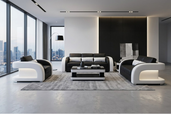 XXL Ensemble de salon en cuir paysage vivant Suite Design Canapé Moderne + USB Sets 3+2+1 nouveau