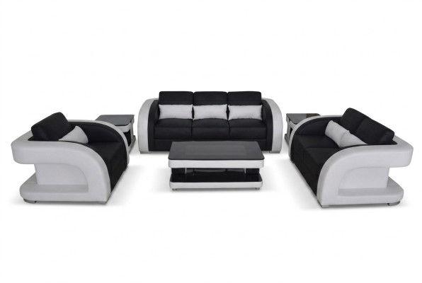 XXL Ensemble de salon en cuir paysage vivant Suite Design Canapé Moderne + USB Sets 3+2+1 nouveau