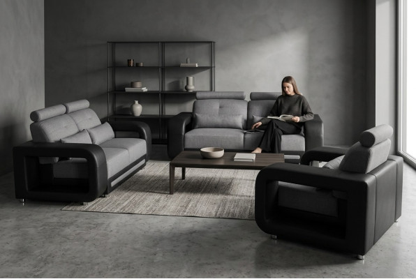 Canapé avec USB Suite Canapé Revêtement de siège Design Ensemble complet en cuir tissu neuf