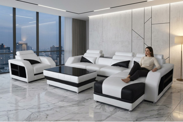 Canapé d'angle en cuir avec USB Suite Canapés Canapés Tapisserie Fauteuil paysage vivant Coin