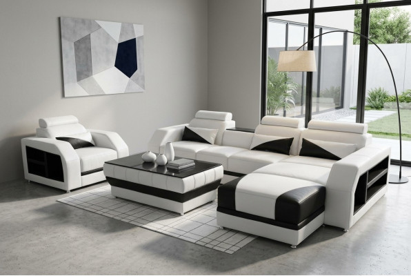 Canapé d'angle en cuir avec USB Suite Canapés Canapés Tapisserie Fauteuil paysage vivant Coin