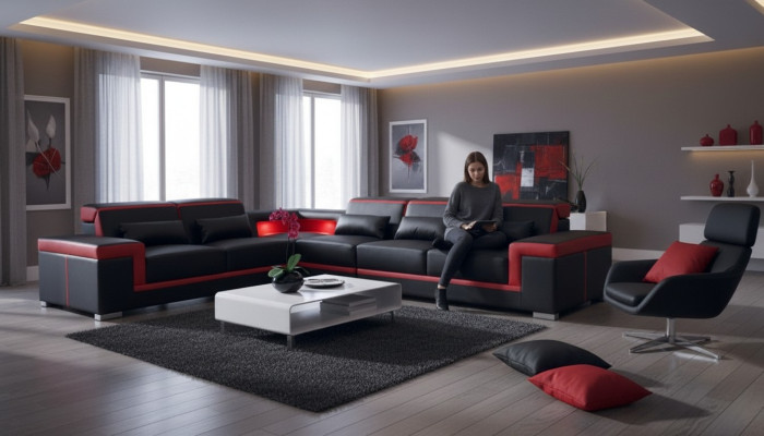 Canapé d'angle en forme de L Beige Canapé d'angle avec fonction de couchage Suite Salon paysager