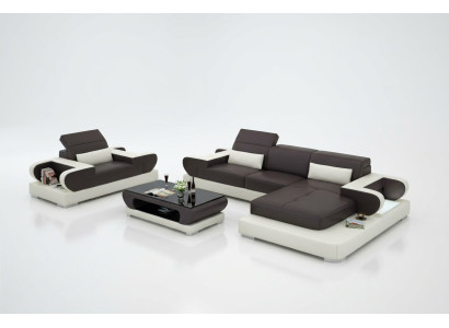 Design XXL Grand Canapé d'angle avec USB Canapé en cuir Canapé Rembourrage Coin Paysage de vie
