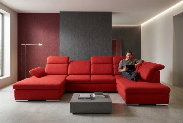 Canapé d'angle Salon Paysage canapé Rembourrage Canapé en cuir ensembles d'angle Rouge