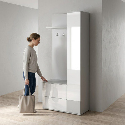 Garderobe mit Kleiderständer, Garderobenschrank, Schuhschrank, Spiegelpaneel Flur