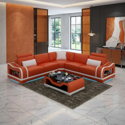 Canapé en cuir Canapé de salon Paysage de vie Canapé d'angle Suite d'angle Design Canapé moderne avec USB