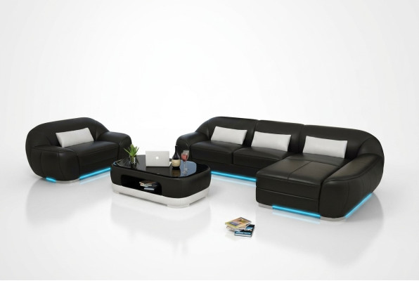 Canapé en cuir Canapé Paysage vivant Canapé d'angle + Fauteuil Suite d'angle avec USB Canapé design