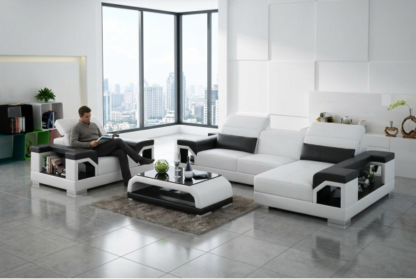 Canapé en cuir Canapé moderne Canapé d'angle de paysage vivant Fauteuil Fauteuil Ensemble canapé avec USB