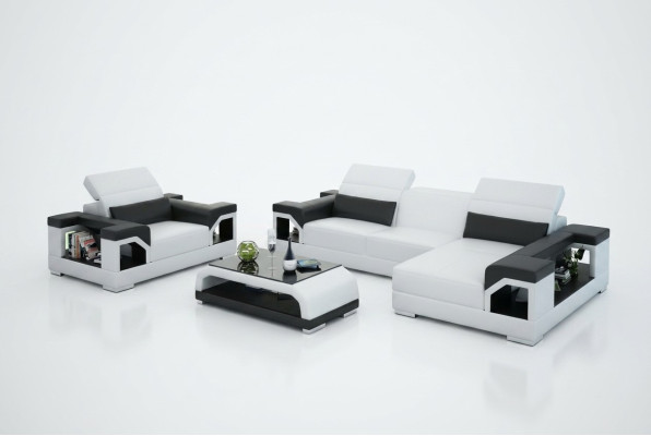 Canapé en cuir Canapé moderne Canapé d'angle de paysage vivant Fauteuil Fauteuil Ensemble canapé avec USB