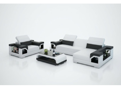 Canapé en cuir Canapé moderne Canapé d'angle de paysage vivant Fauteuil Fauteuil Ensemble canapé avec USB
