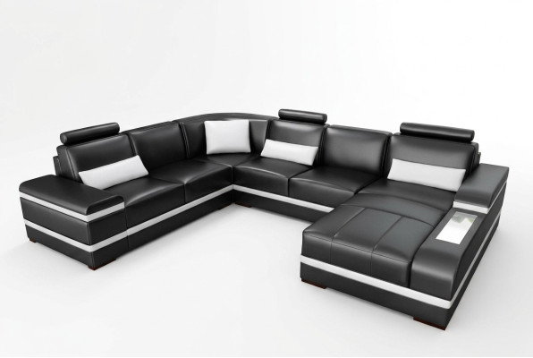 Canapé d'angle Canapé en cuir avec USB Grand canapé en forme de U XXL Paysage de vie LED de suite de canapé Sofa Couch.