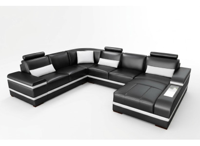 Canapé d'angle Canapé en cuir avec USB Grand canapé en forme de U XXL Paysage de vie LED de suite de canapé Sofa Couch.