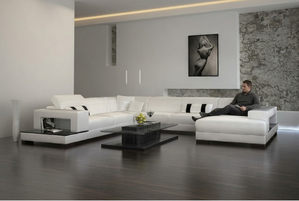 Paysage de vie Canapé Rembourrage Coin Suite Canapé design en cuir Grand canapé avec USB