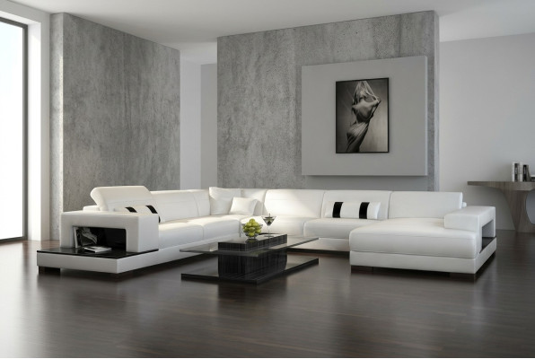 Paysage de vie Canapé Rembourrage Coin Suite Canapé design en cuir Grand canapé avec USB