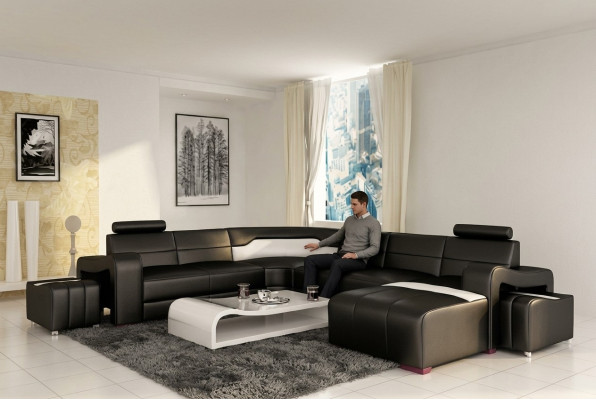Paysage vivant Canapé Rembourrage Suite d'angle Canapé en cuir de designer Grand canapé USB nouveau
