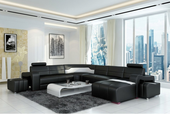 Paysage vivant Canapé Rembourrage Suite d'angle Canapé en cuir de designer Grand canapé USB nouveau