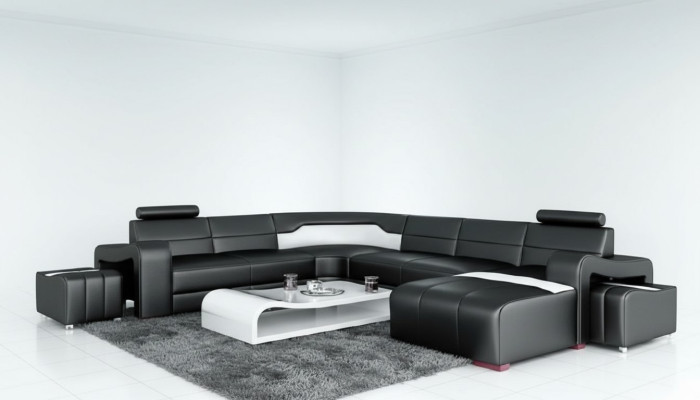 Paysage vivant Canapé Rembourrage Suite d'angle Canapé en cuir de designer Grand canapé USB nouveau