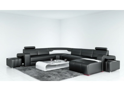 Paysage vivant Canapé Rembourrage Suite d'angle Canapé en cuir de designer Grand canapé USB nouveau