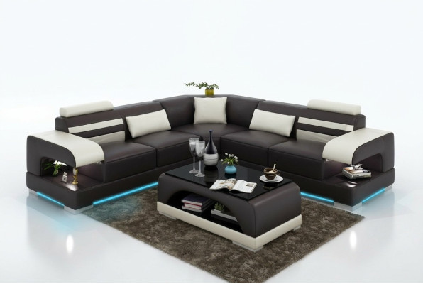 Canapé en cuir doux Paysage vivant Canapé d'angle Suite d'angle Design Canapé moderne USB