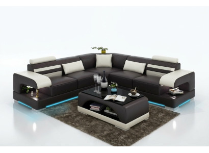 Canapé en cuir doux Paysage vivant Canapé d'angle Suite d'angle Design Canapé moderne USB