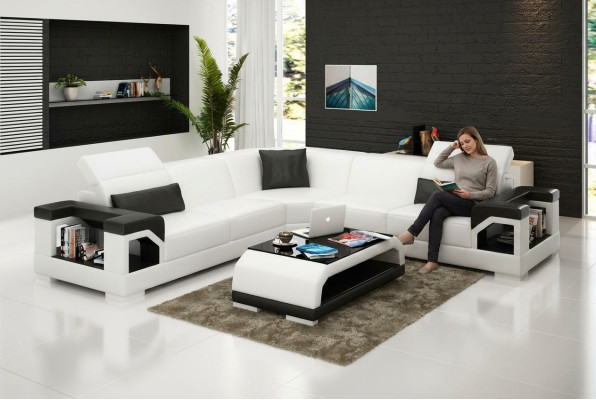 Canapé en cuir Canapé Paysage vivant Canapé d'angle Suite d'angle Design Moderne Canapé avec USB