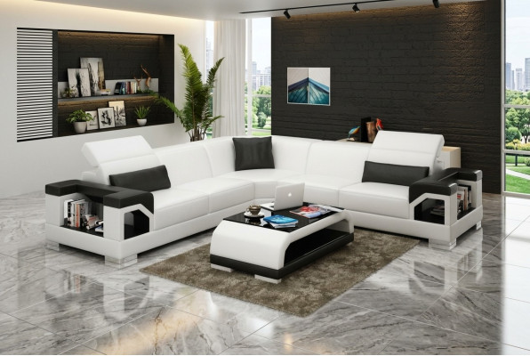 Canapé en cuir Canapé Paysage vivant Canapé d'angle Suite d'angle Design Moderne Canapé avec USB