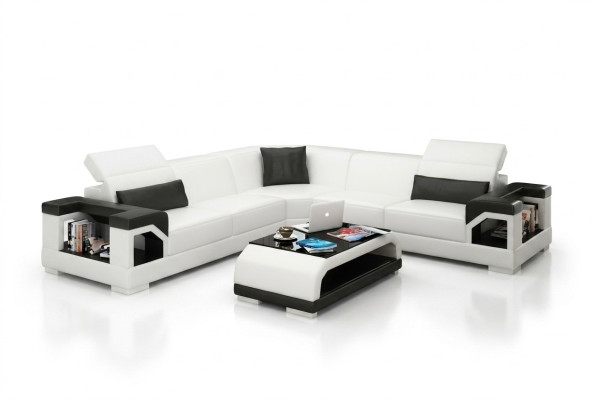 Canapé en cuir Canapé Paysage vivant Canapé d'angle Suite d'angle Design Moderne Canapé avec USB