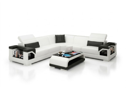 Canapé en cuir Canapé Paysage vivant Canapé d'angle Suite d'angle Design Moderne Canapé avec USB