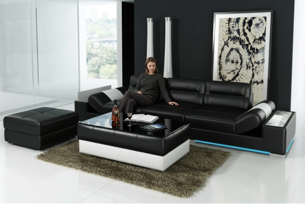 XXL Grand canapé Lounge Club 3+3 places Canapé multifonction en cuir + USB + LED