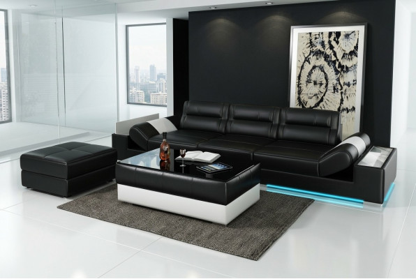 XXL Grand canapé Lounge Club 3+3 places Canapé multifonction en cuir + USB + LED