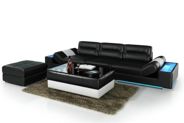 XXL Grand canapé Lounge Club 3+3 places Canapé multifonction en cuir + USB + LED