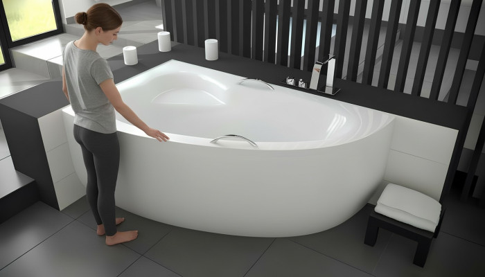Baignoire XXL baignoire d'angle coin 150*100 cm baignoire en acrylique bain
