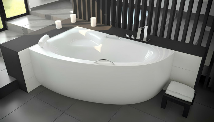 Baignoire XXL baignoire d'angle coin 150*100 cm baignoire en acrylique bain