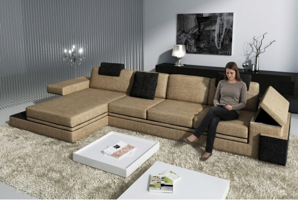 Conception de salon moderne Canapé Tissu Canapé Tissu Upholstery Coin Suite LED + USB