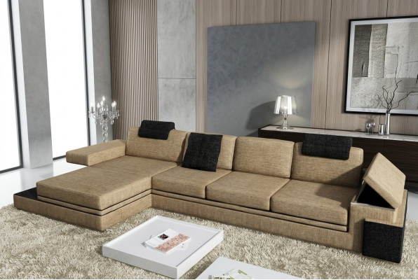 Conception de salon moderne Canapé Tissu Canapé Tissu Upholstery Coin Suite LED + USB