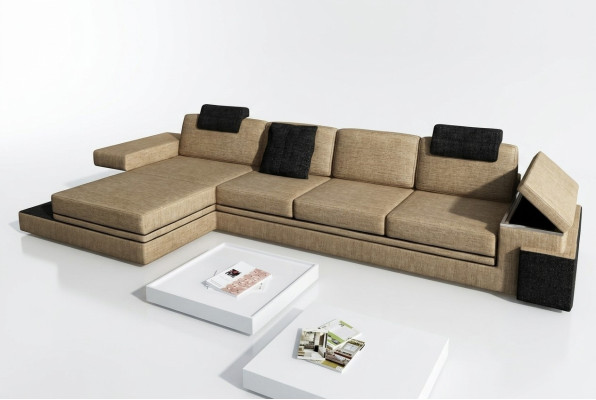 Conception de salon moderne Canapé Tissu Canapé Tissu Upholstery Coin Suite LED + USB