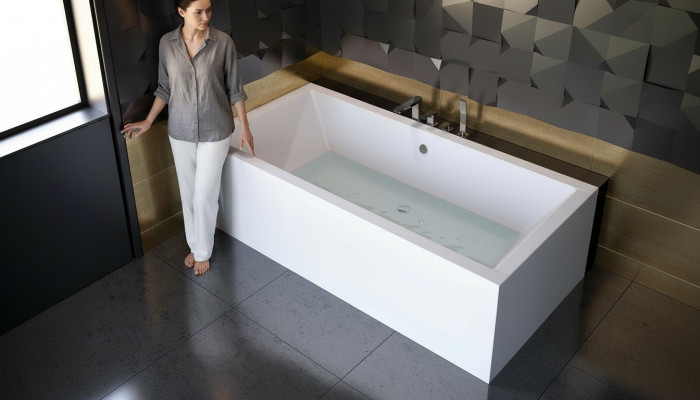 Baignoire d'angle rectangulaire Baignoires d'angle de salle de bain Baignoire blanche arrondie nouvelle.
