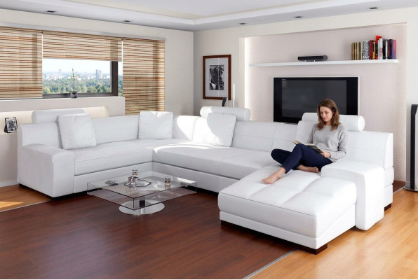 Canapé en cuir avec USB, paysage vivant Canapé d'angle Eck Suite Design Canapé Moderne A1111