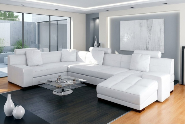 Canapé en cuir avec USB, paysage vivant Canapé d'angle Eck Suite Design Canapé Moderne A1111