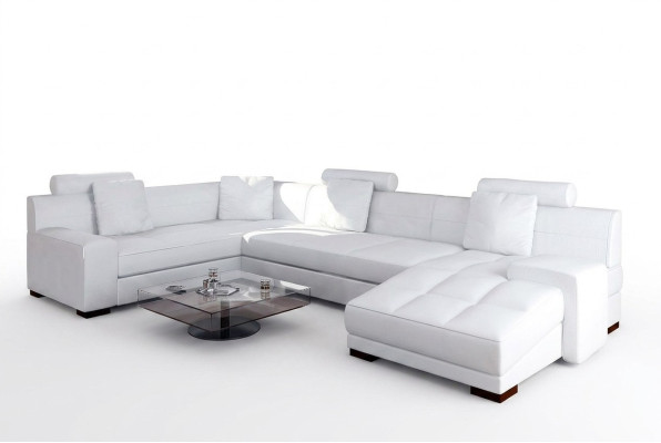 Canapé en cuir avec USB, paysage vivant Canapé d'angle Eck Suite Design Canapé Moderne A1111